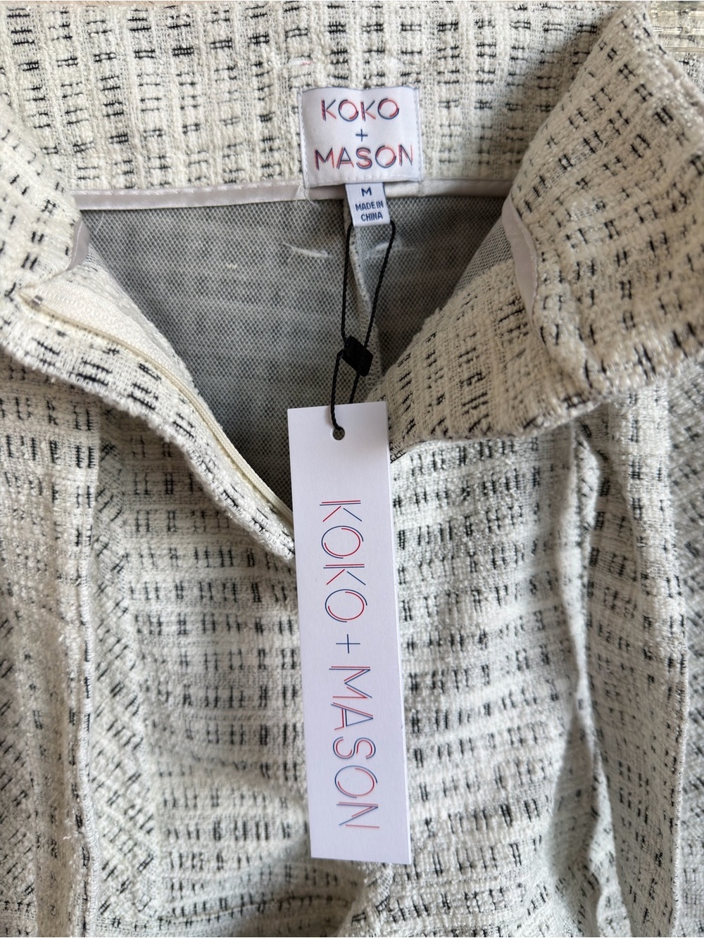 NWT Koko + Mason Ivory Black Tweed Paperbag Tie-Waist High Rise Shorts Size M - Picture 2 of 12